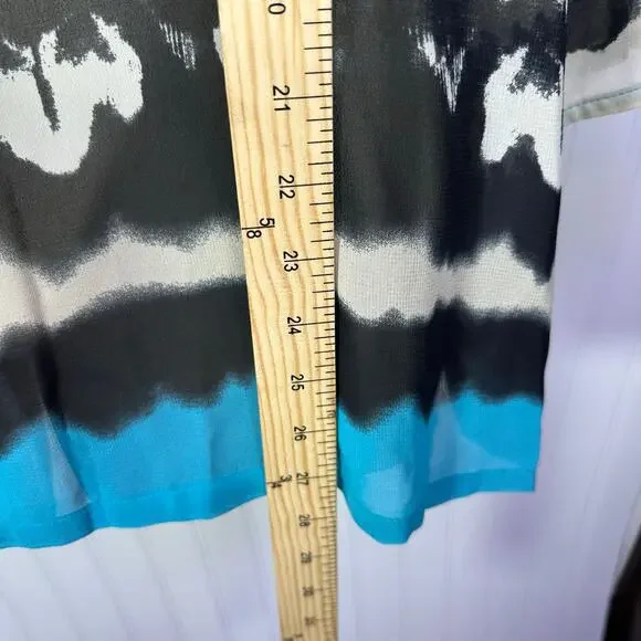 NWT Nicole Miller Large blouse cover up turqouise tie dye border sheer resort - Picture 4 of 8